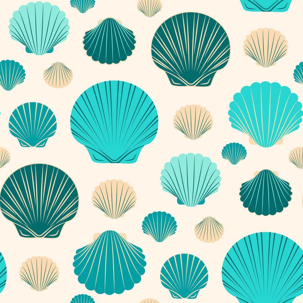 Sea shells seamless pattern on light background vector