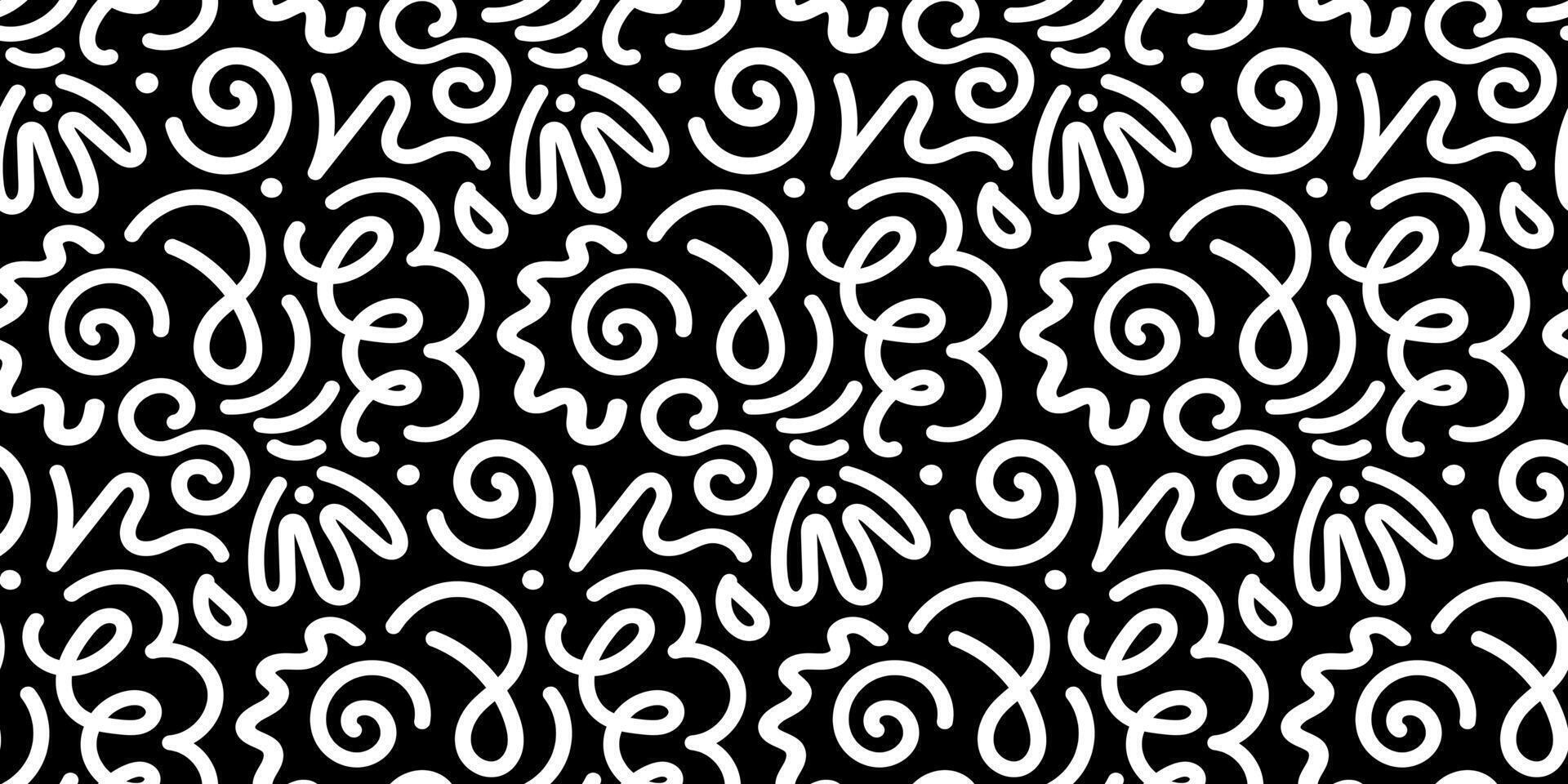 Black and white line doodle seamless pattern. Simple hand drawn scribble art background in minimalist style vector