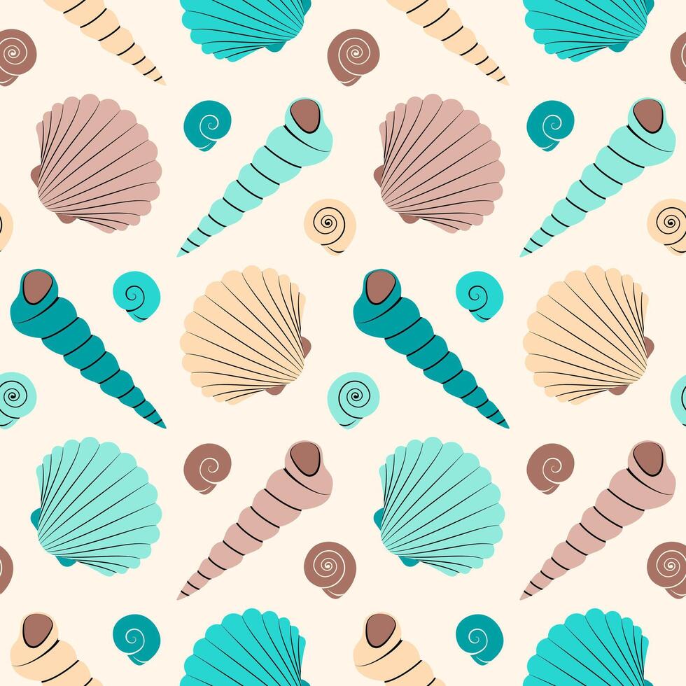Sea shells seamless pattern on light background vector
