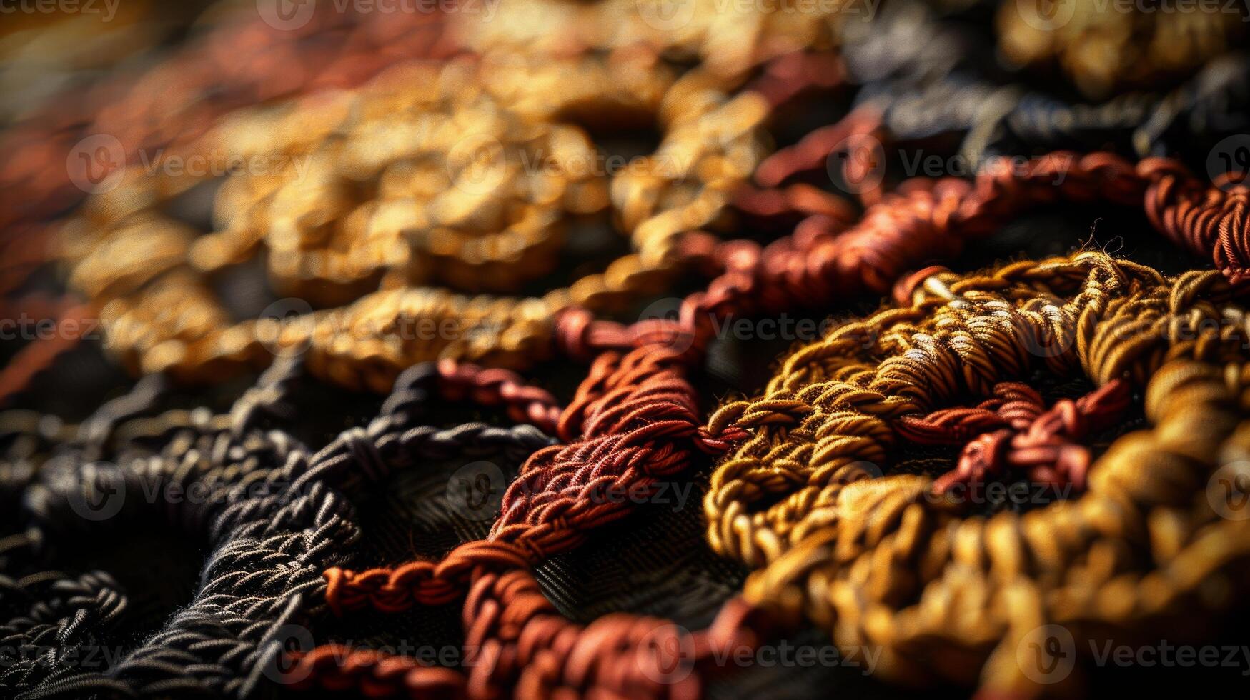 Macro photo of a woven fabric pattern on a wooden table