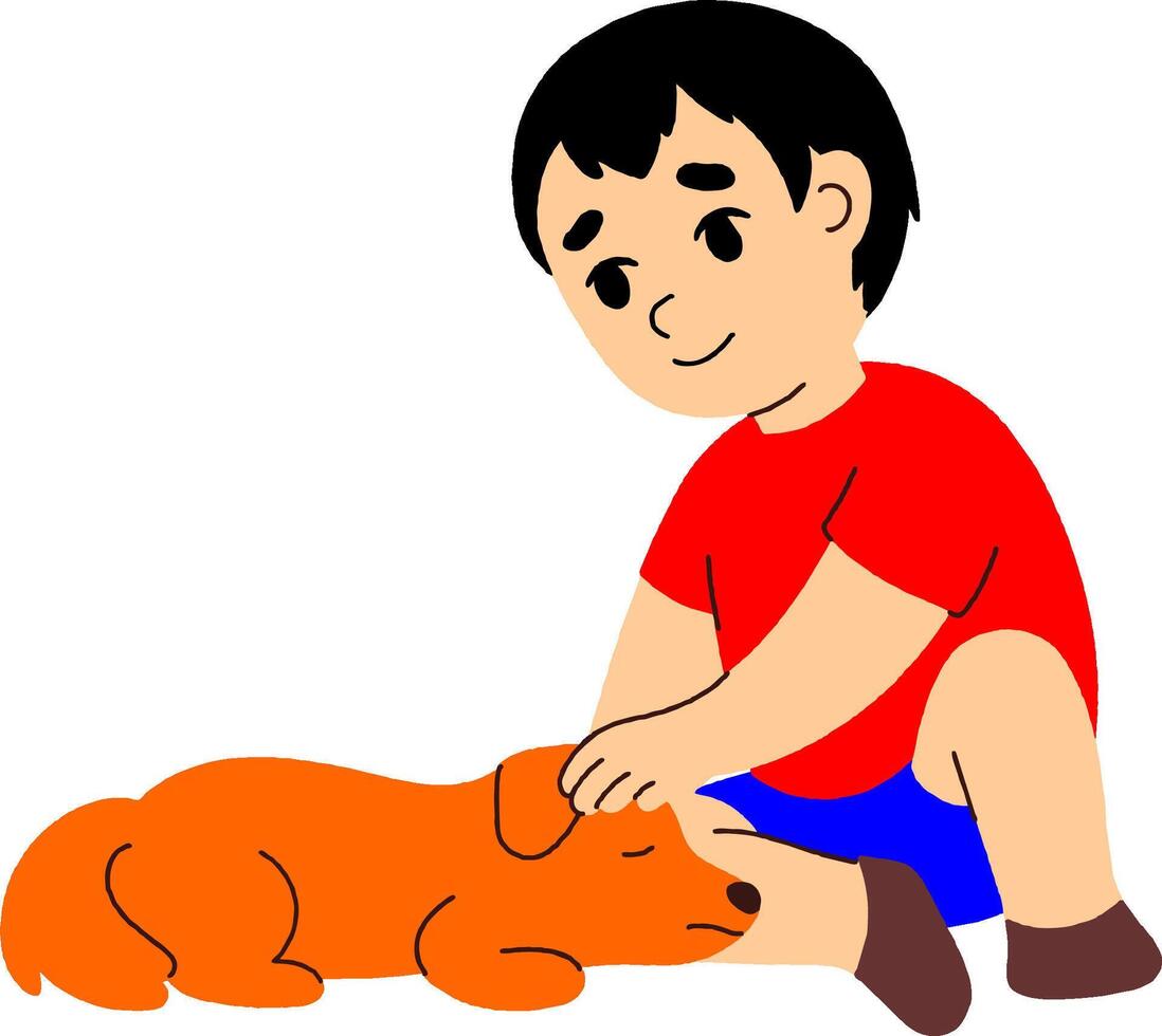 a boy petting a dog clipart vector