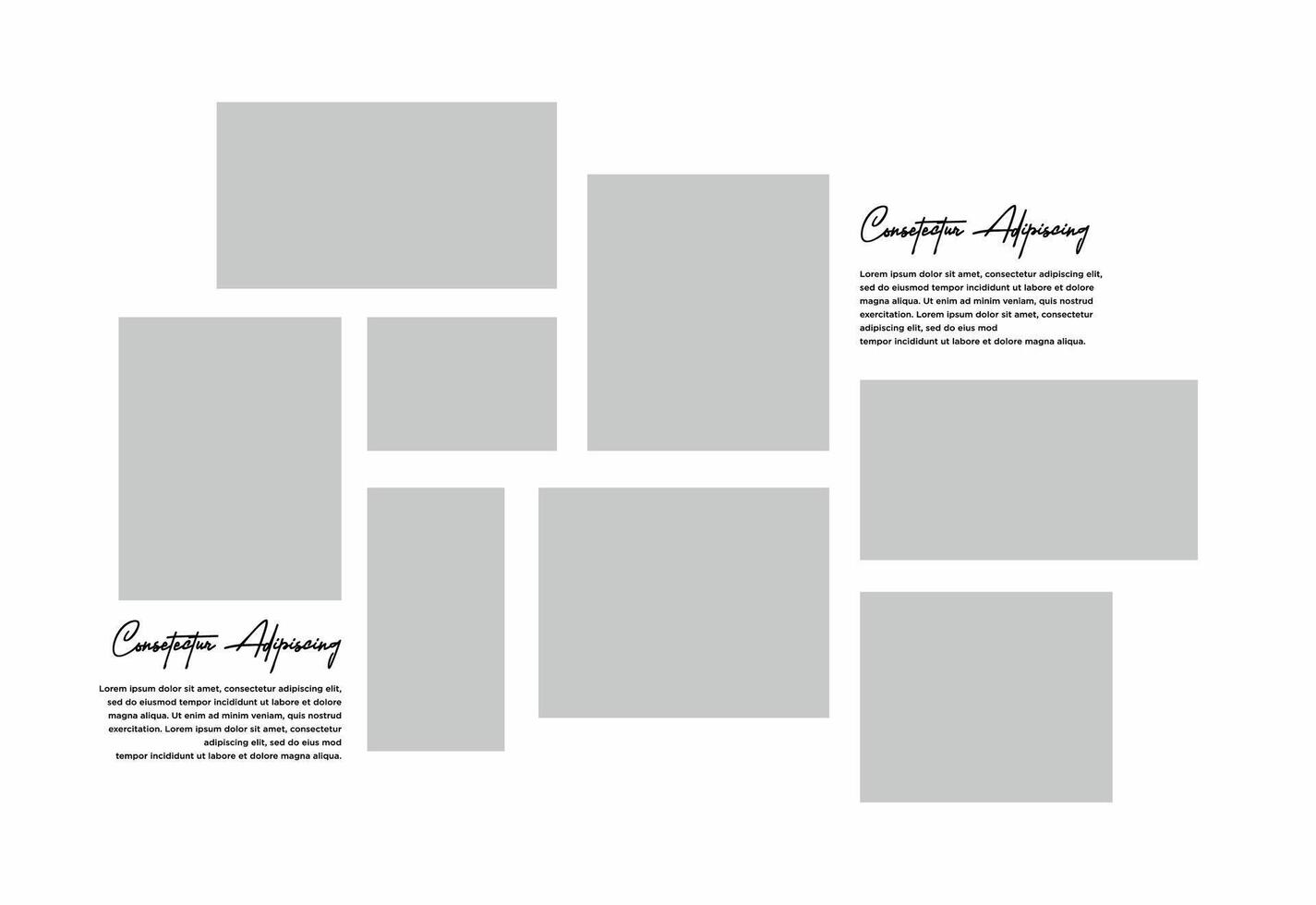 Pictures or photos frame collage. comics page grid layout abstract photo frames and digital photo wall template vector