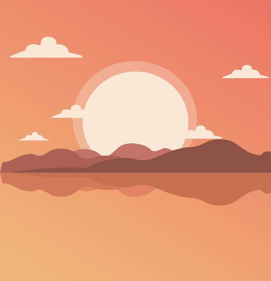 Sunset Scenery On A Mountain Lake vector