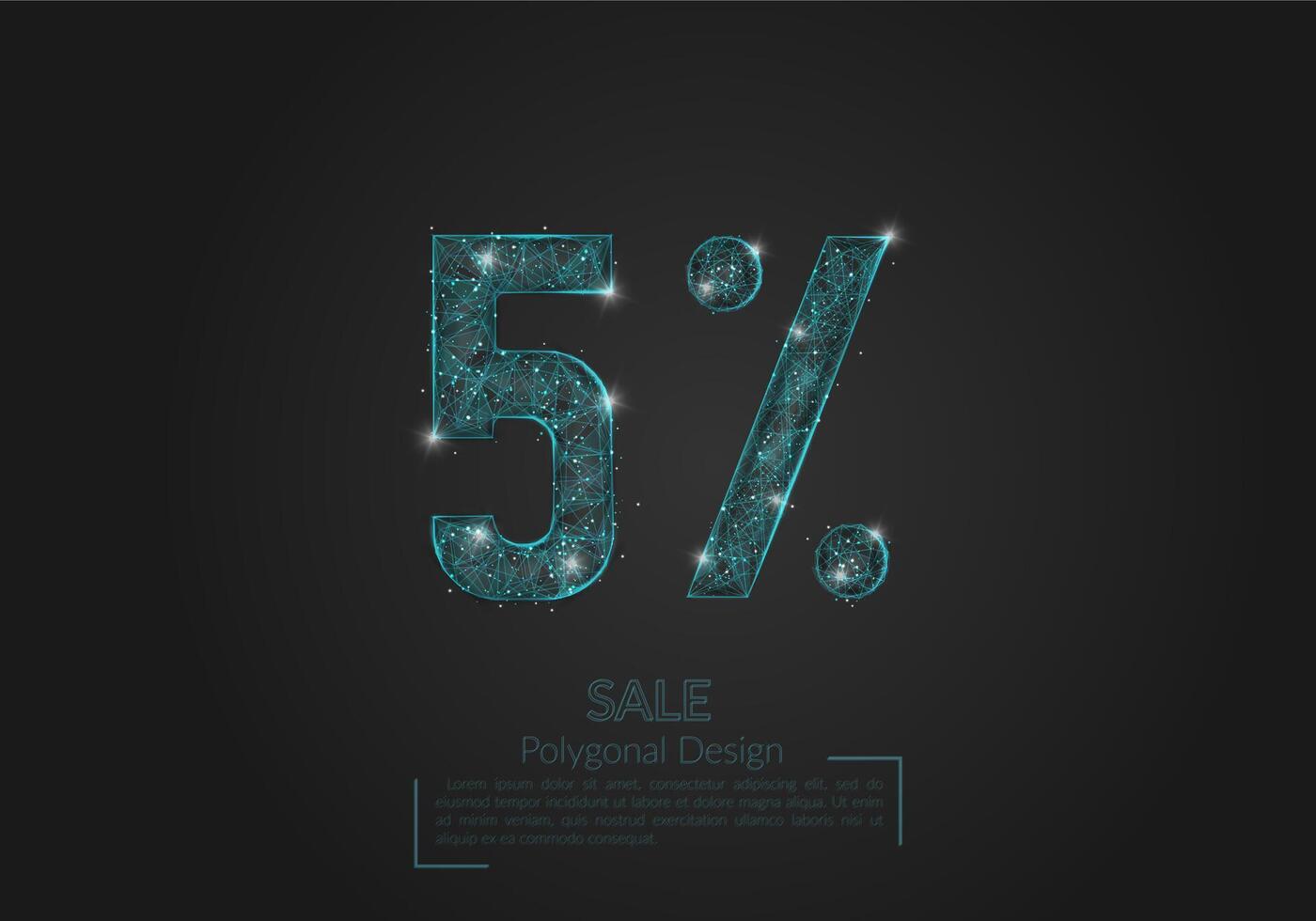 Abstract isolated blue 5 percent sale concept. Polygonal illustration looks like stars in the blask night sky in spase or flying glass shards. Digital design for website, web, internet vector