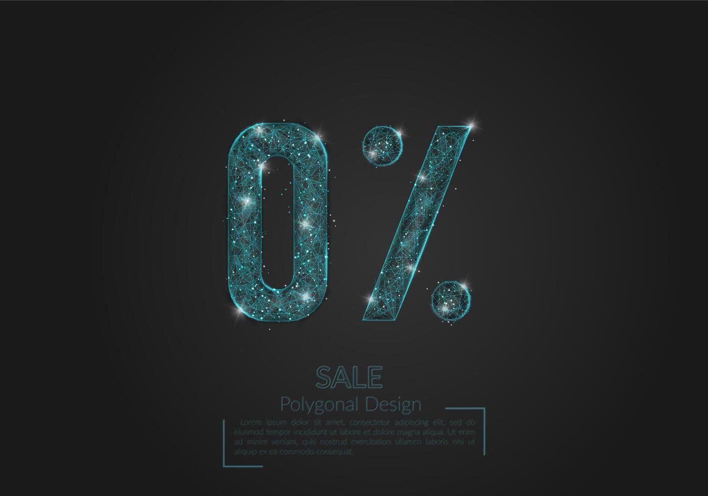 Abstract isolated blue 0 percent sale concept. Polygonal illustration looks like stars in the blask night sky in spase or flying glass shards. Digital design for website, web, internet vector