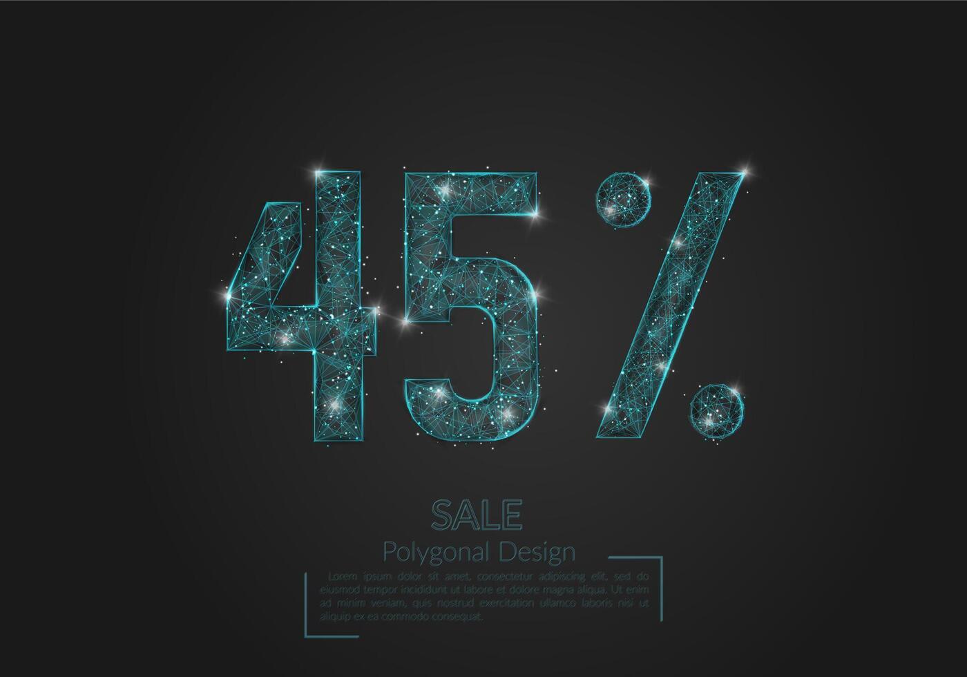 Abstract isolated blue 45 percent sale concept. Polygonal illustration looks like stars in the blask night sky in spase or flying glass shards. Digital design for website, web, internet vector