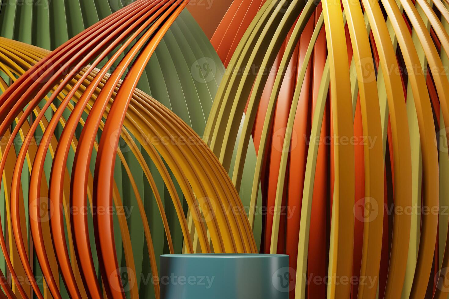 Blue podium with abstract background. Colorful background. 3D rendering photo