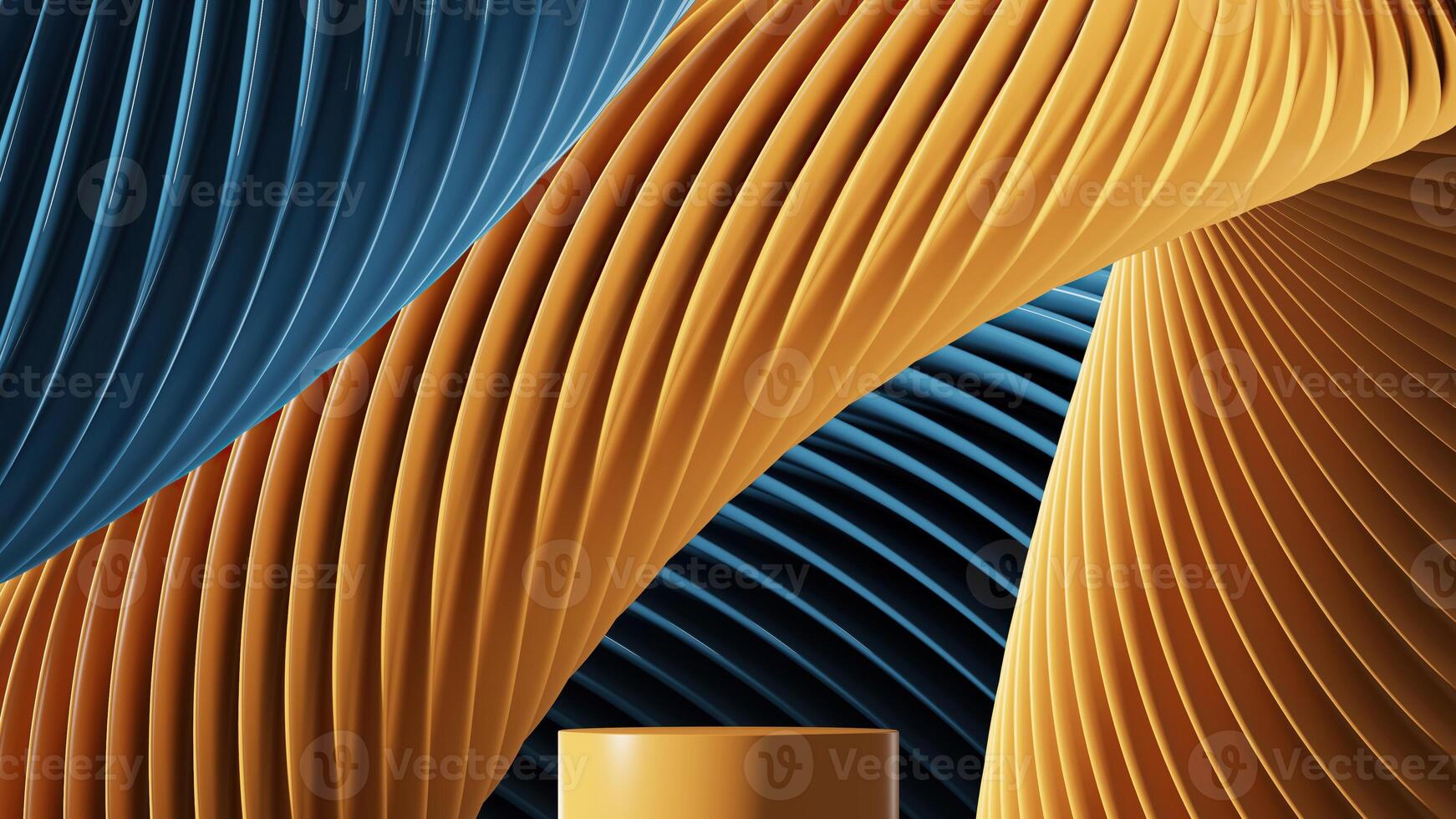 The yellow podium with abstract two tone wavy pattern background. 3D illustration photo