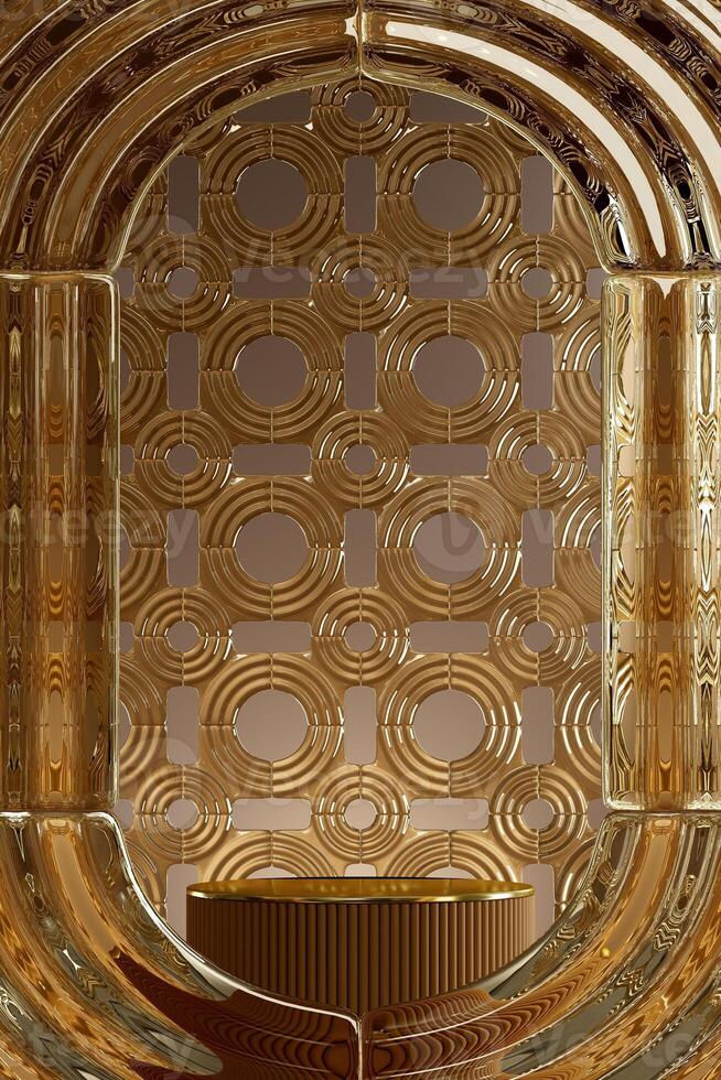 abstract background glass gold circle pattern for product presentation. 3D illustration photo