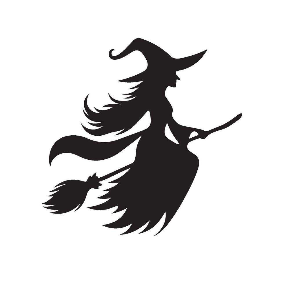 Silhouette of a Witch on Her Broom vector