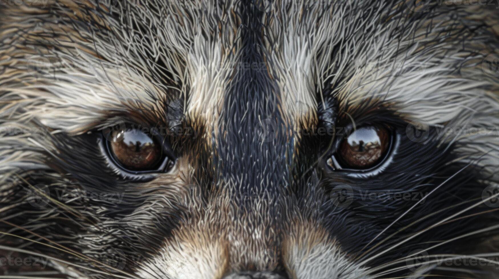 Closeup of a raccoons eyes staring at the camera photo