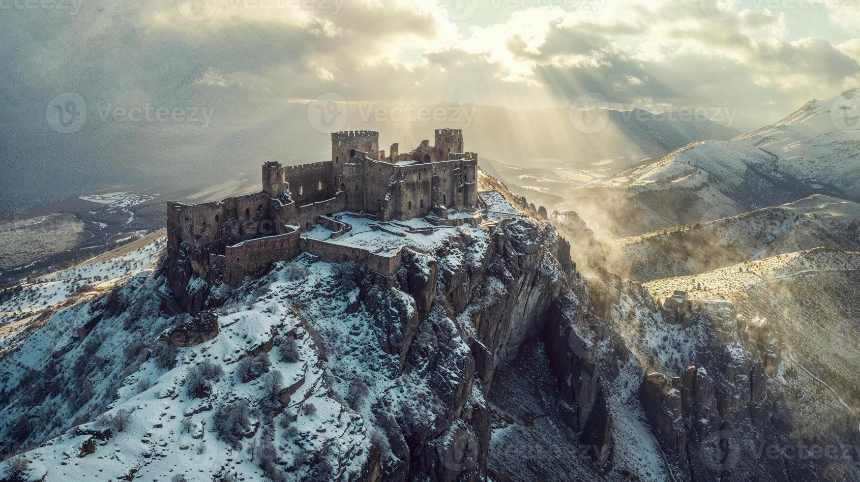 Fortress of Solitude. Winter's Hold on Ancient Ruins photo