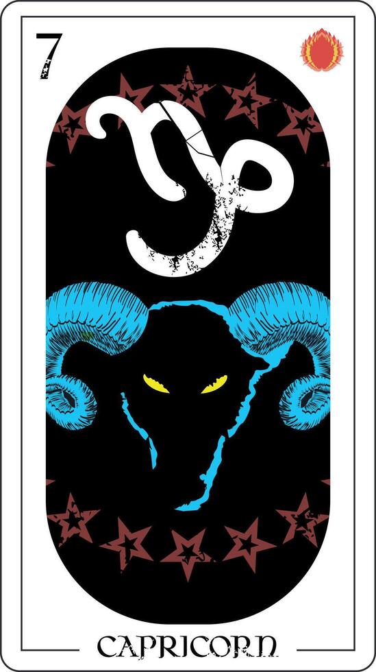 Capricorn. Divination card design with goat head surrounded by stars. vector