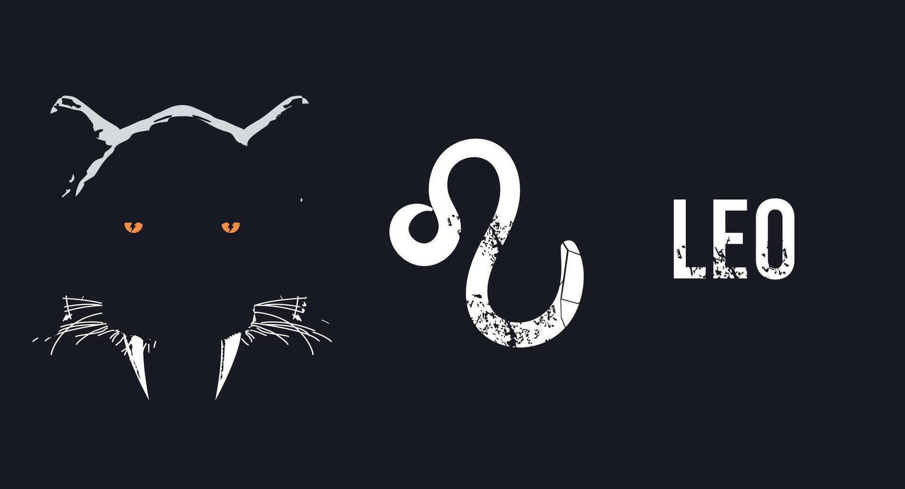 Leo. T-shirt design of the zodiac symbol next to a feline head in the dark. vector