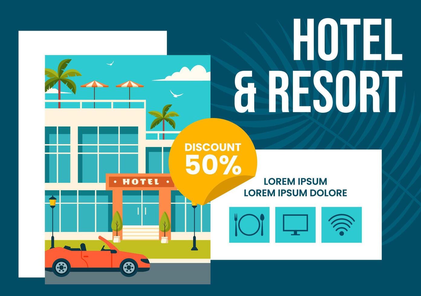 Hotel Social Media Background Illustration Flat Cartoon Hand Drawn Templates vector