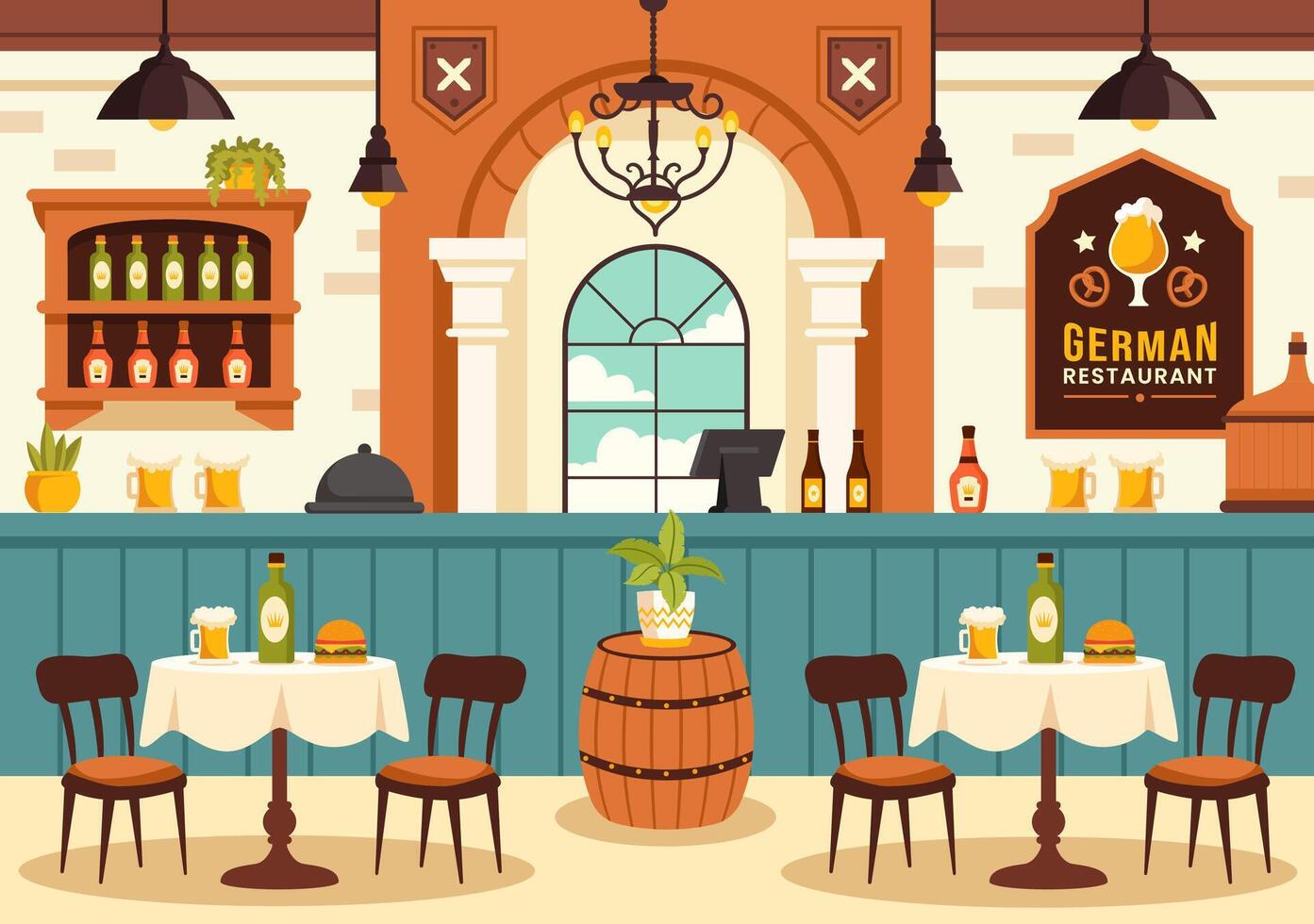 German Food Restaurant Illustration featuring a Collection of Delicious Traditional Cuisine and Drinks on a Flat Style Cartoon Background vector