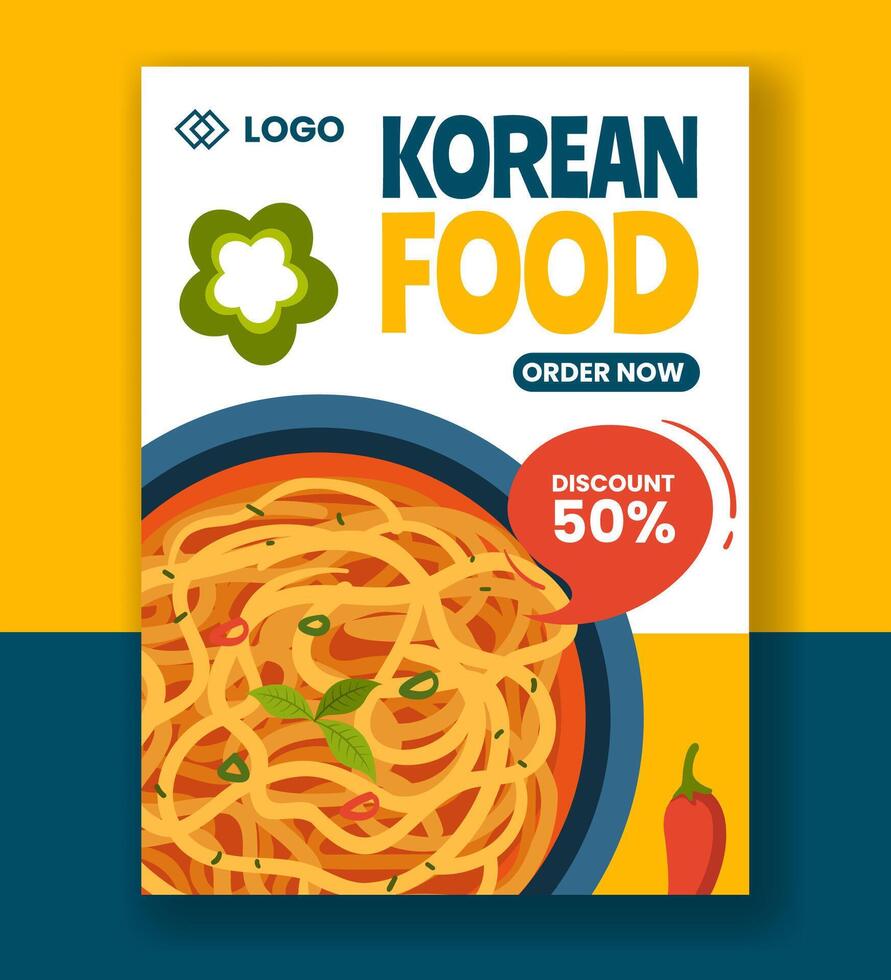 Korean Food Vertical Poster Flat Cartoon Hand Drawn Templates Background Illustration vector