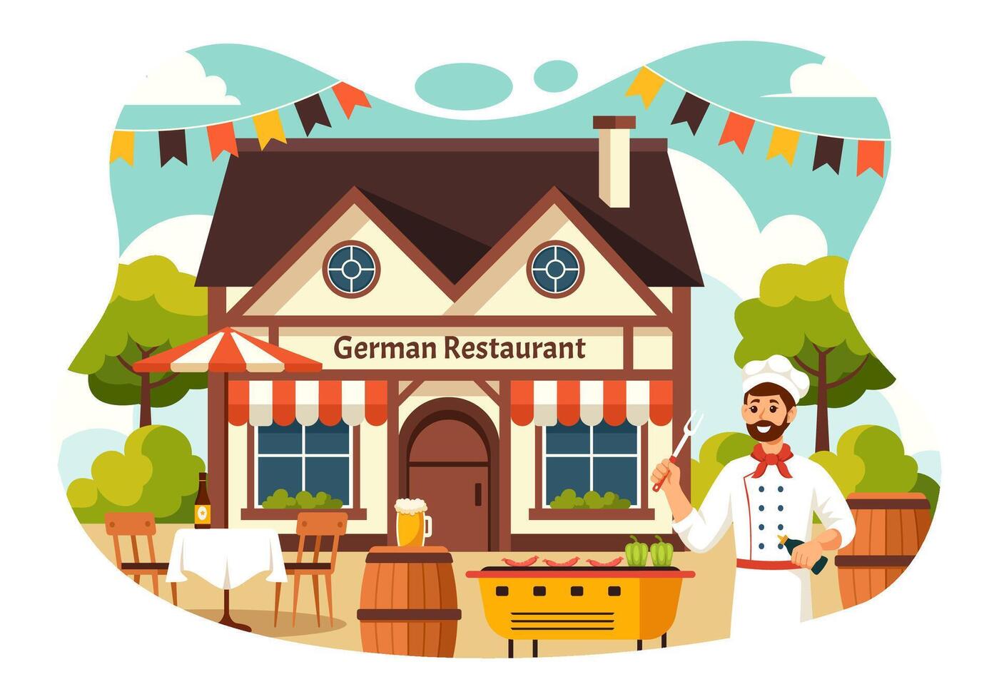 German Food Restaurant Illustration featuring a Collection of Delicious Traditional Cuisine and Drinks on a Flat Style Cartoon Background vector