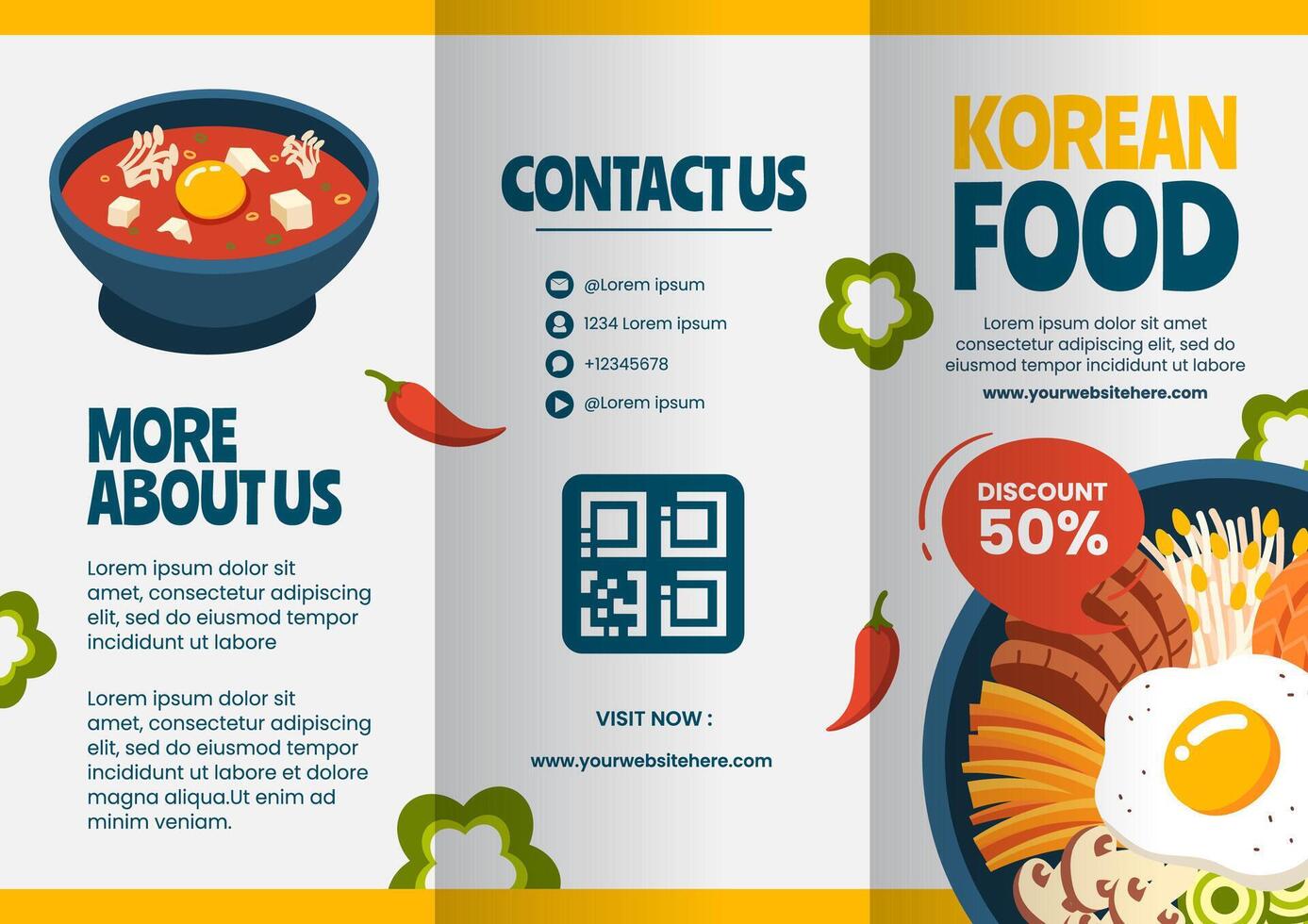 Korean Food Brochure Cartoon Hand Drawn Templates Background Illustration vector