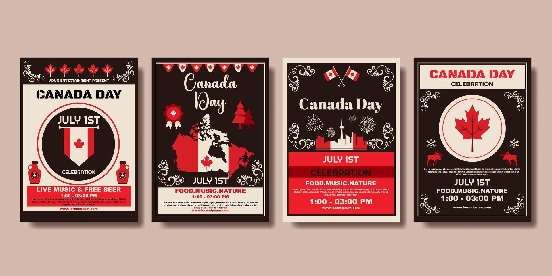Happy Canada Day Poster Collection with Retro Style vector