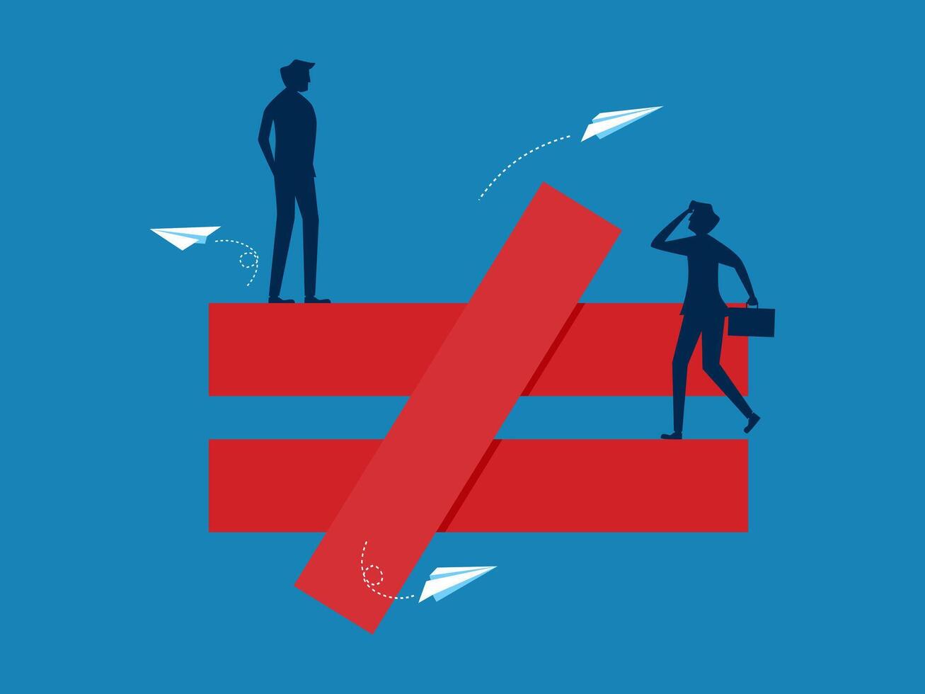 Discrimination. Two unequal businessmen or injustice vector