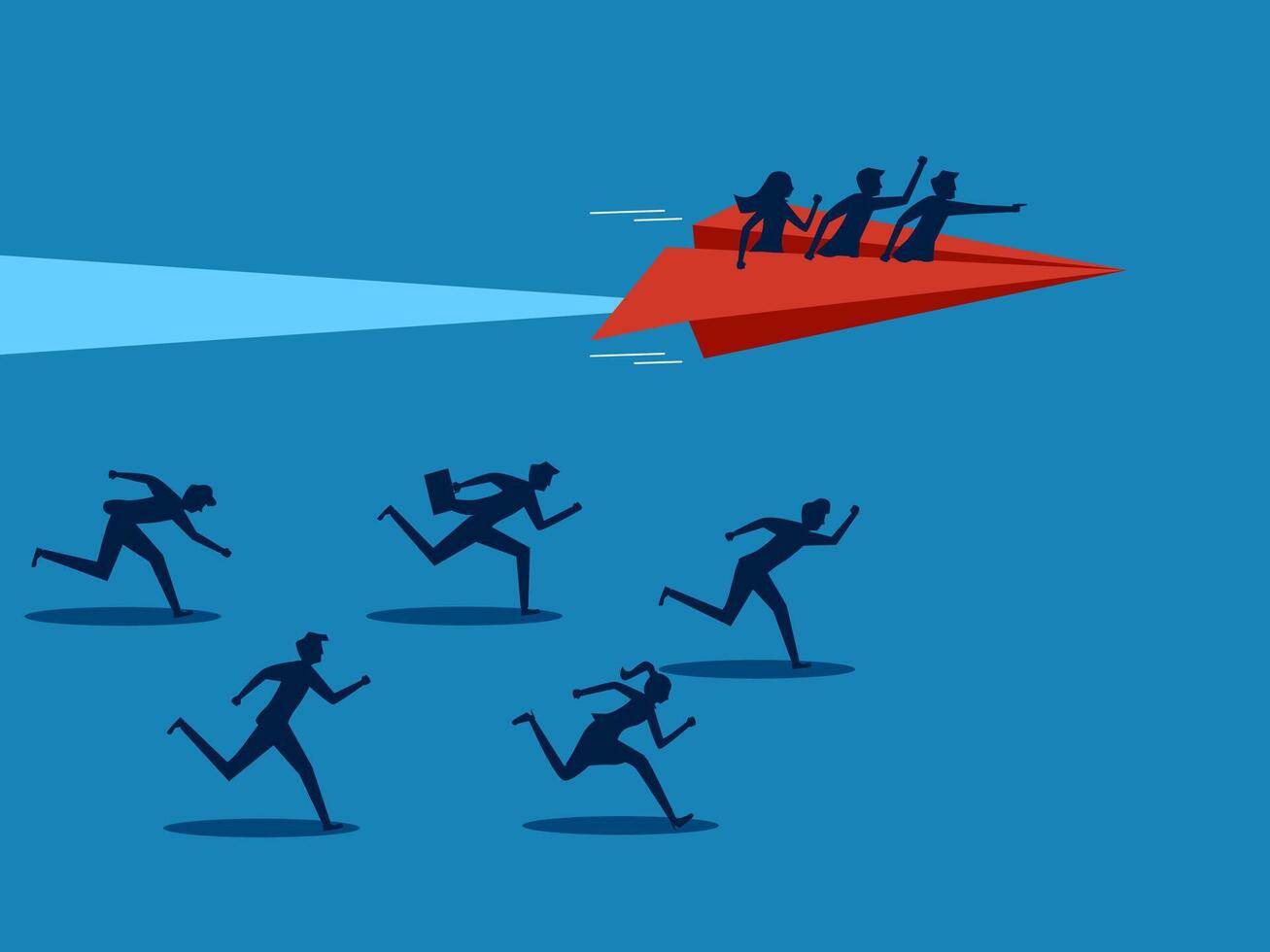 Advantage leaders. team Business flying with paper airplane wins business competition vector