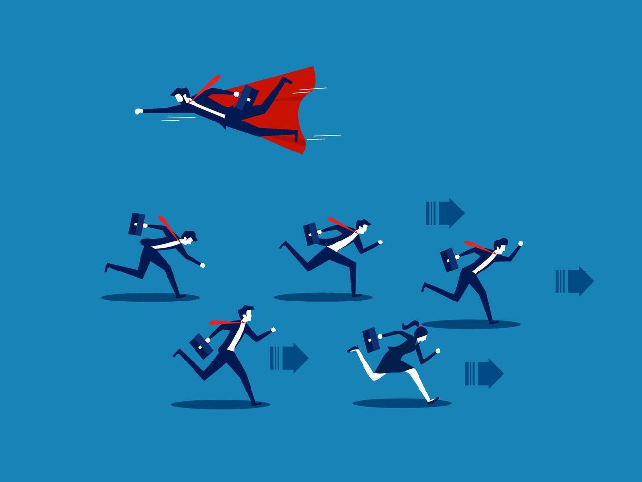 Think differently. Business heroes fly in the opposite direction from others vector