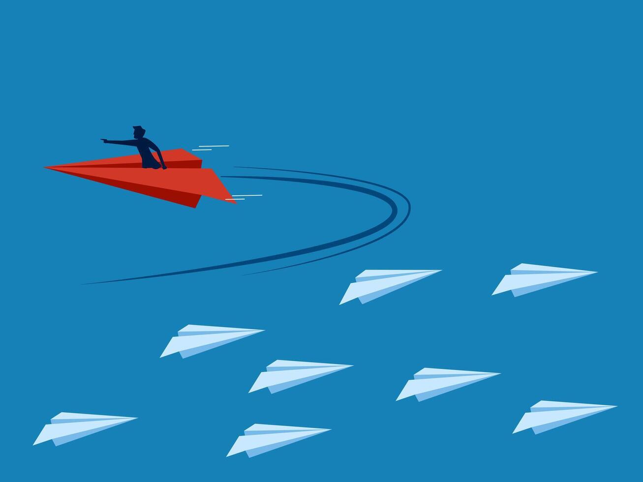 Change career path. Businessman flying a paper plane changes direction vector