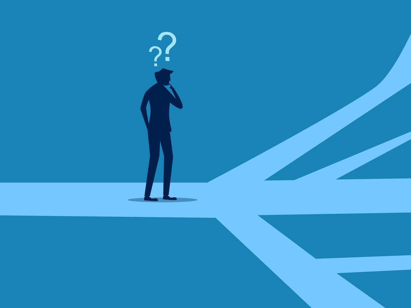 Choosing a business direction. Businessman decides many paths to walk vector