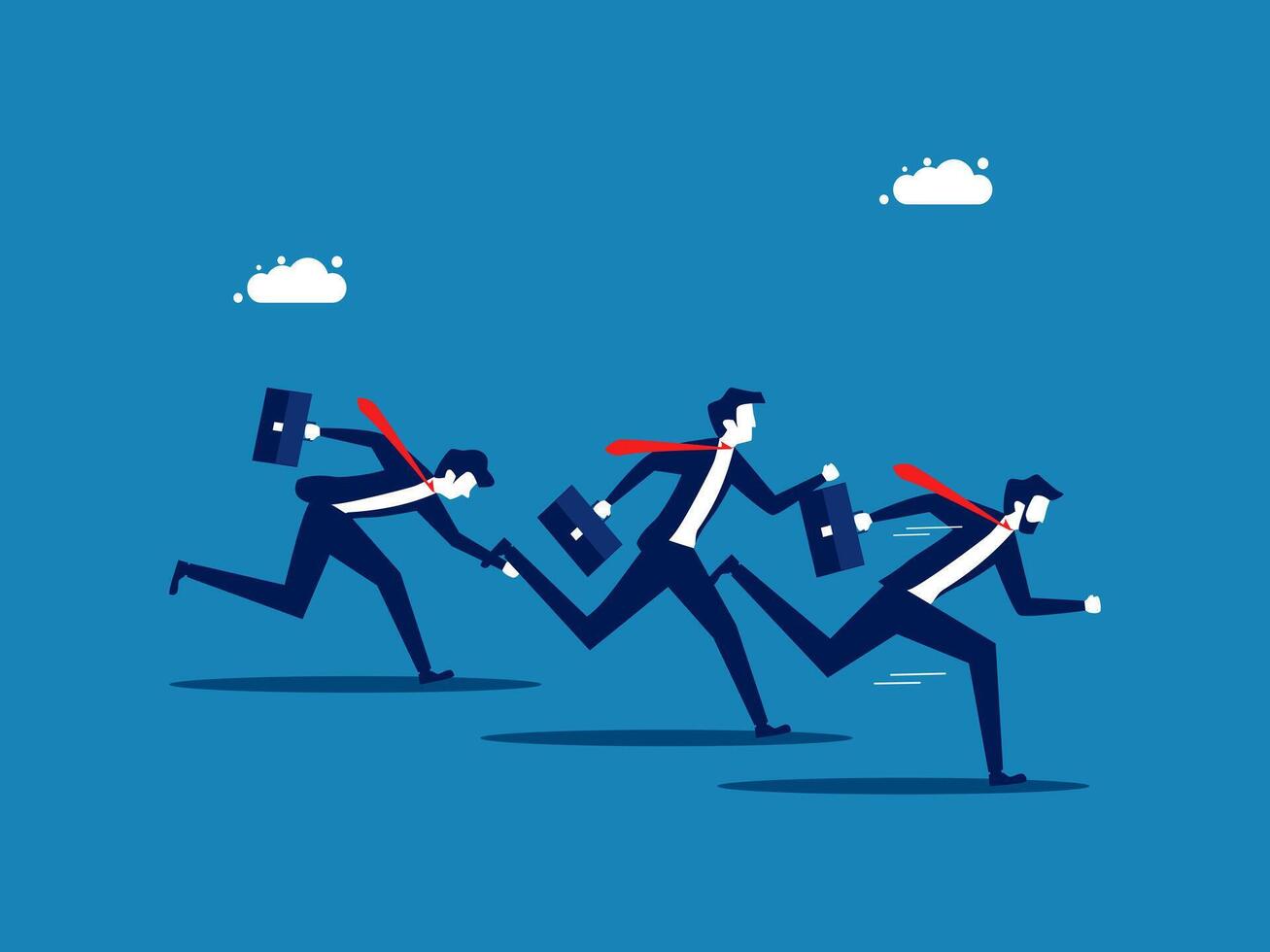 Effort to win. Competing businessmen work quickly with their best efforts vector