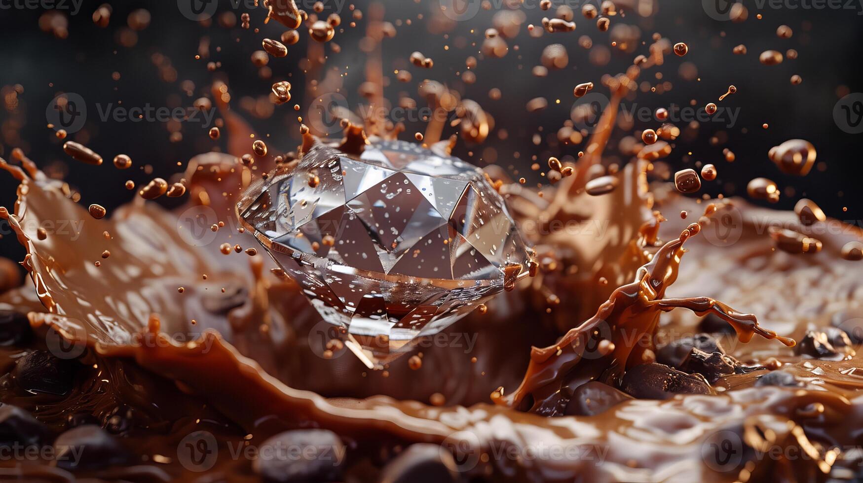 High-Resolution 8K Render of Diamond and Chocolate Milk Splash photo