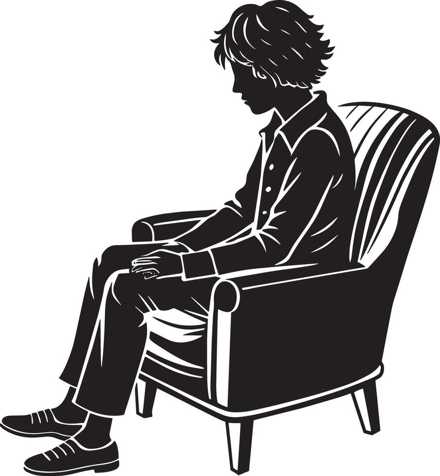 alone person sitting on a chair black and white illustration vector
