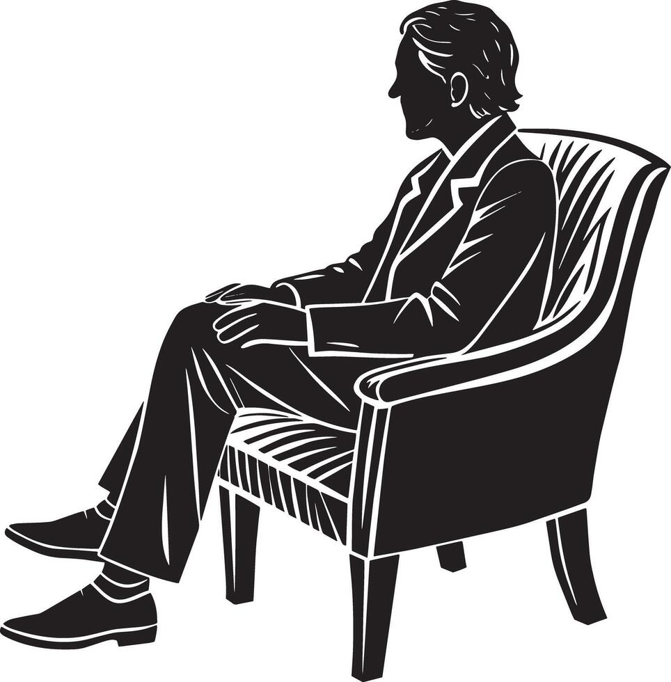 alone person sitting on a chair black and white illustration vector