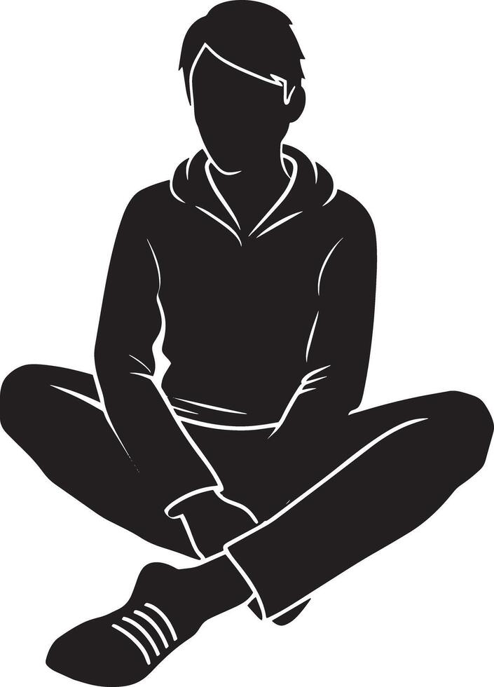 man sitting on the floor illustration black and white vector