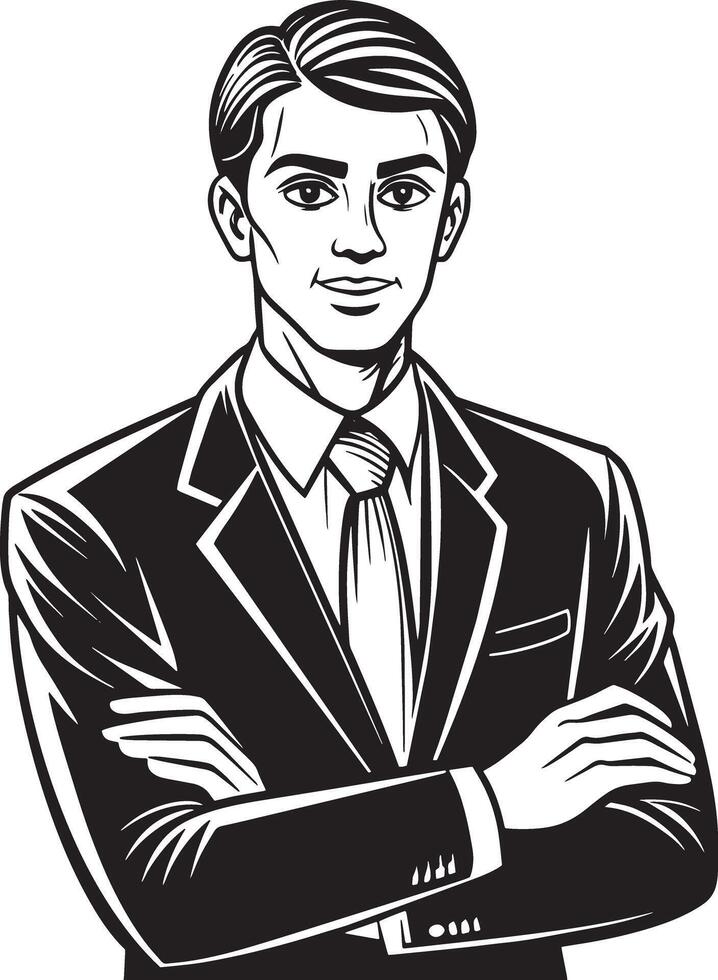 sketch of a young businessman illustration black and white vector