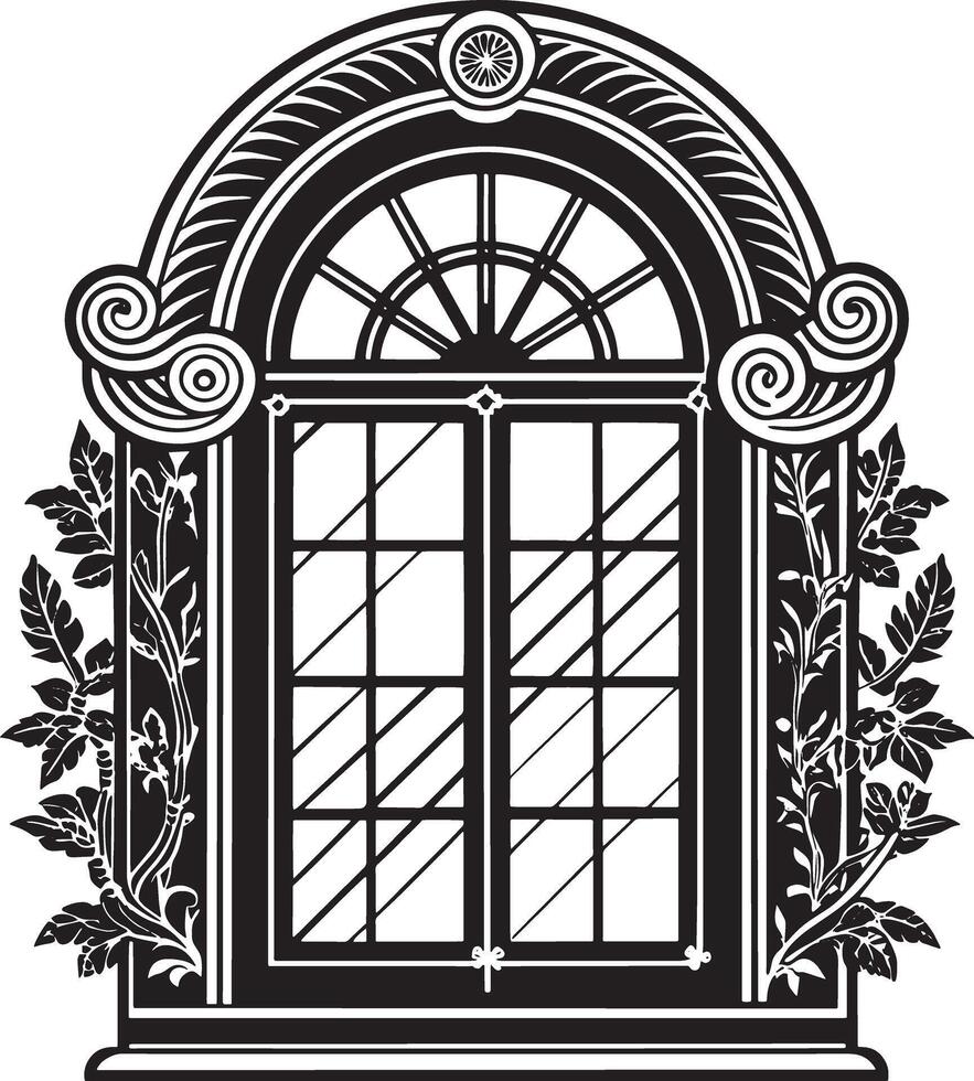 Decorative window in the house illustration black and white vector