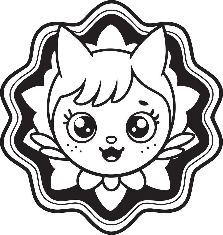 Cute sticker illustration black and white vector