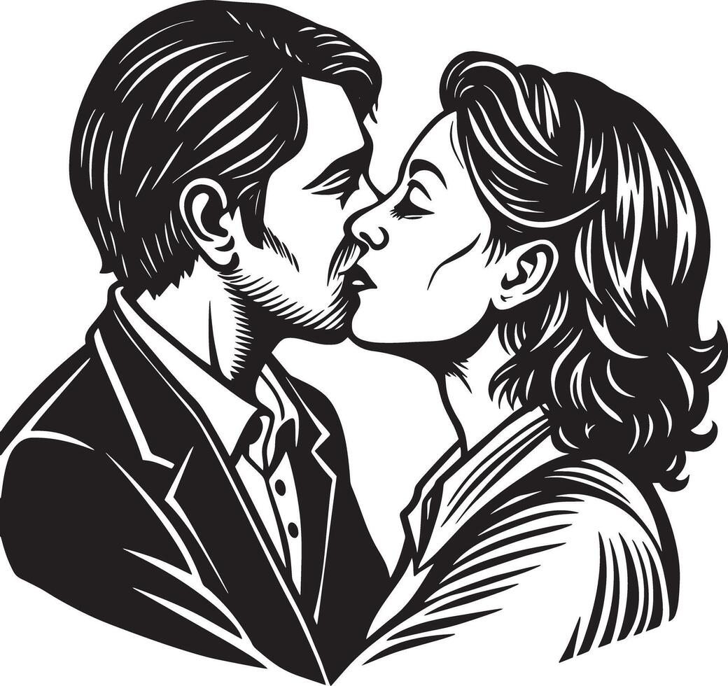 couple kissing illustration black and white vector