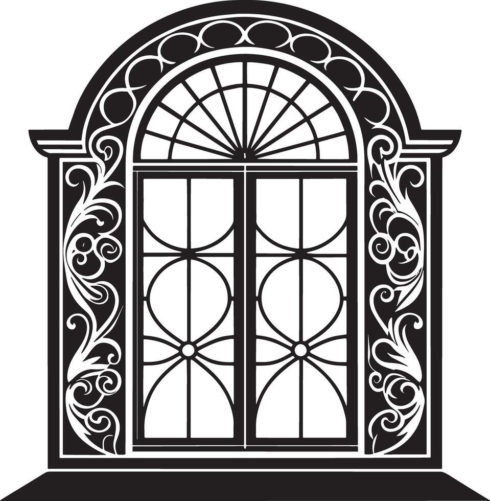 Decorative window in the house illustration black and white vector