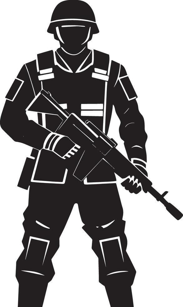 illustration of a soldier with rifle black and white vector