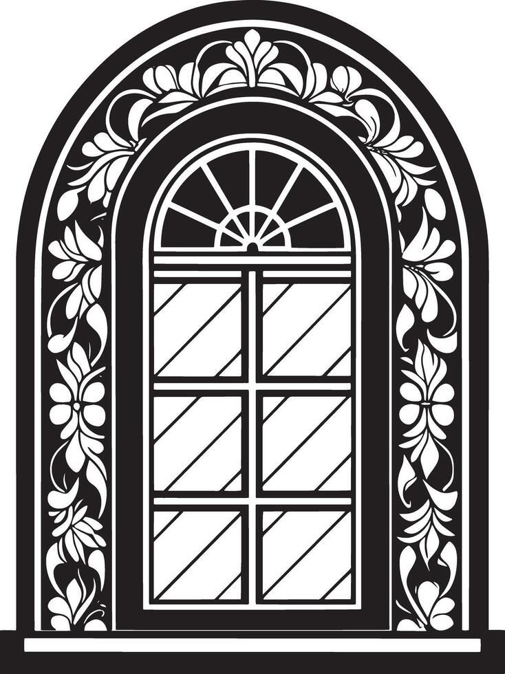 Decorative window in the house illustration black and white vector