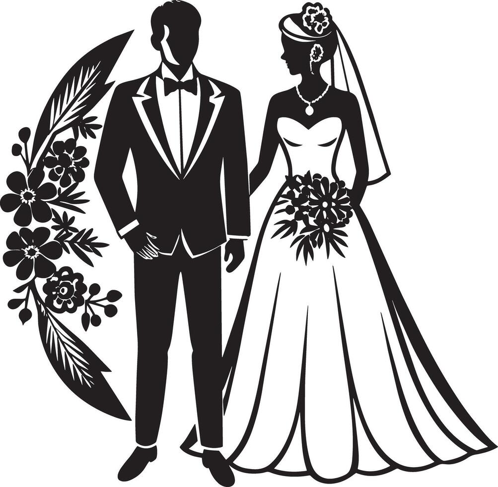 wedding couple silhouette illustration black and white vector