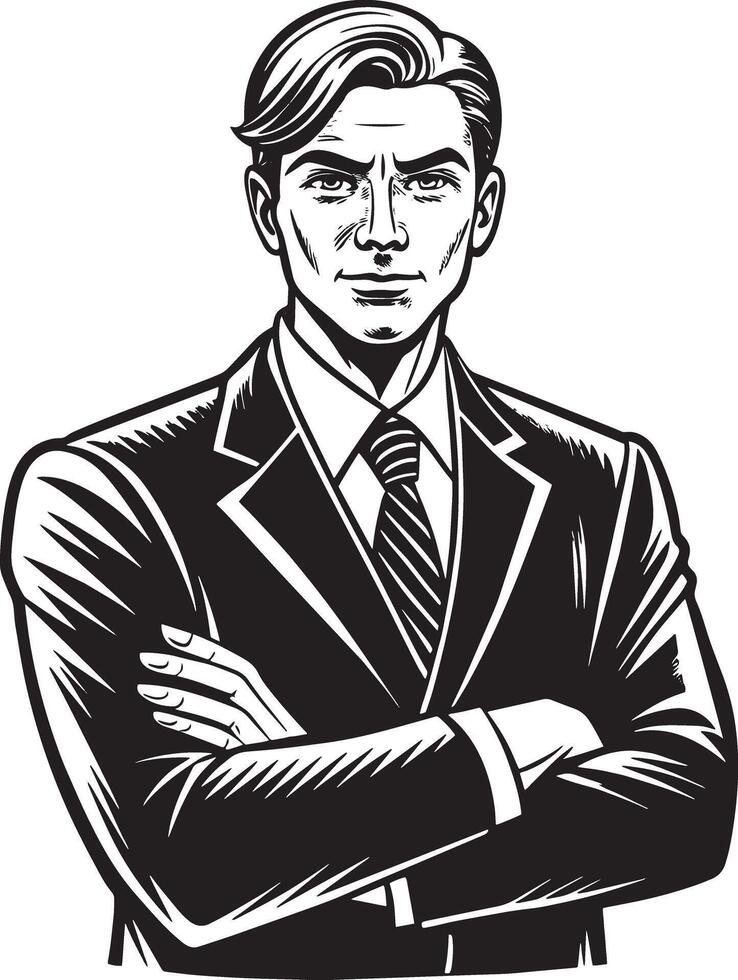sketch of a young businessman illustration black and white vector