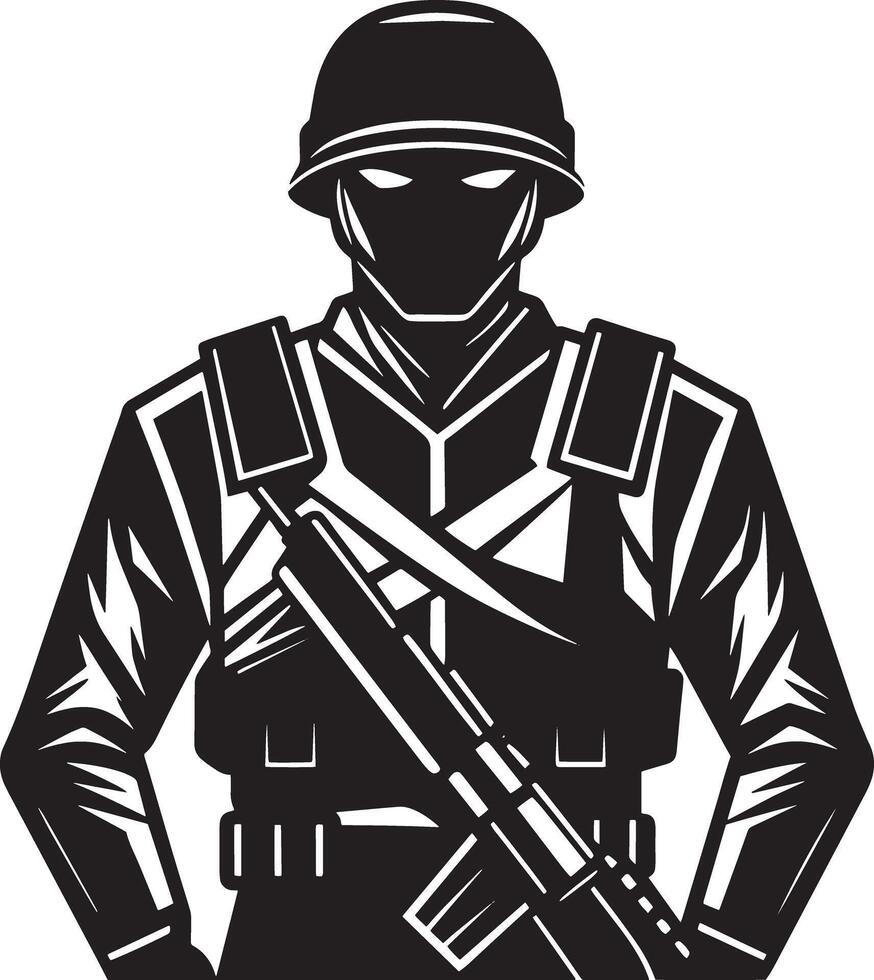 illustration of a soldier with rifle black and white vector