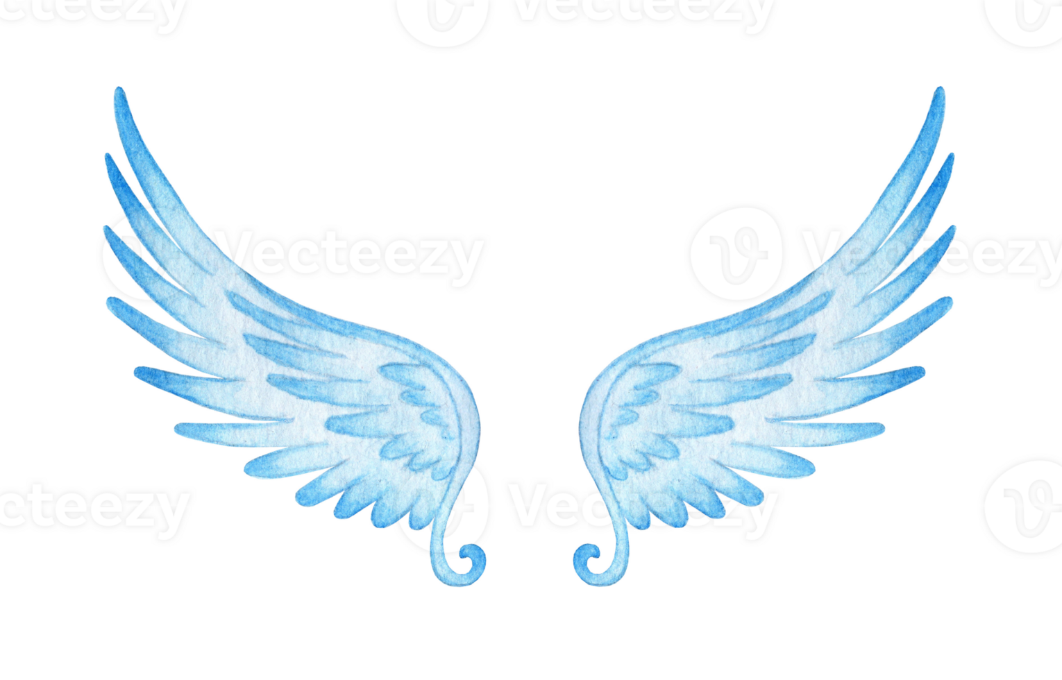 Watercolor blue angel wings. Religious illustration, beautiful realistic wings with feathers, cherubs, seraphim, archangels. Isolated. Drawn by hand. png