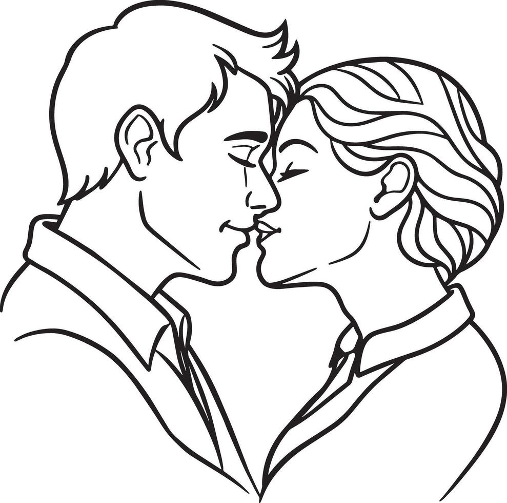 couple kissing illustration black and white vector