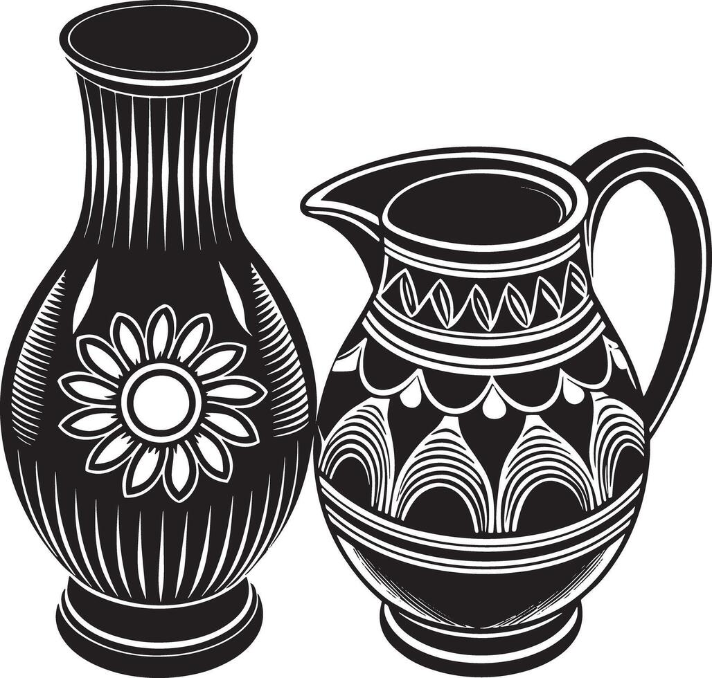 jug and cup llustration black and white vector