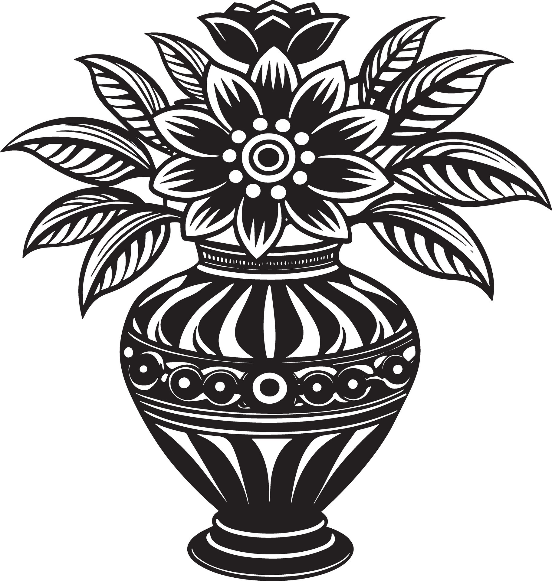 Decorative vase with flowers black and white illustration 45788134