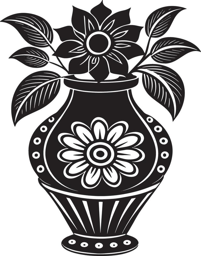 vase with flowers illustration black and white vector