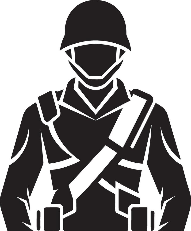 illustration of a soldier with rifle black and white vector